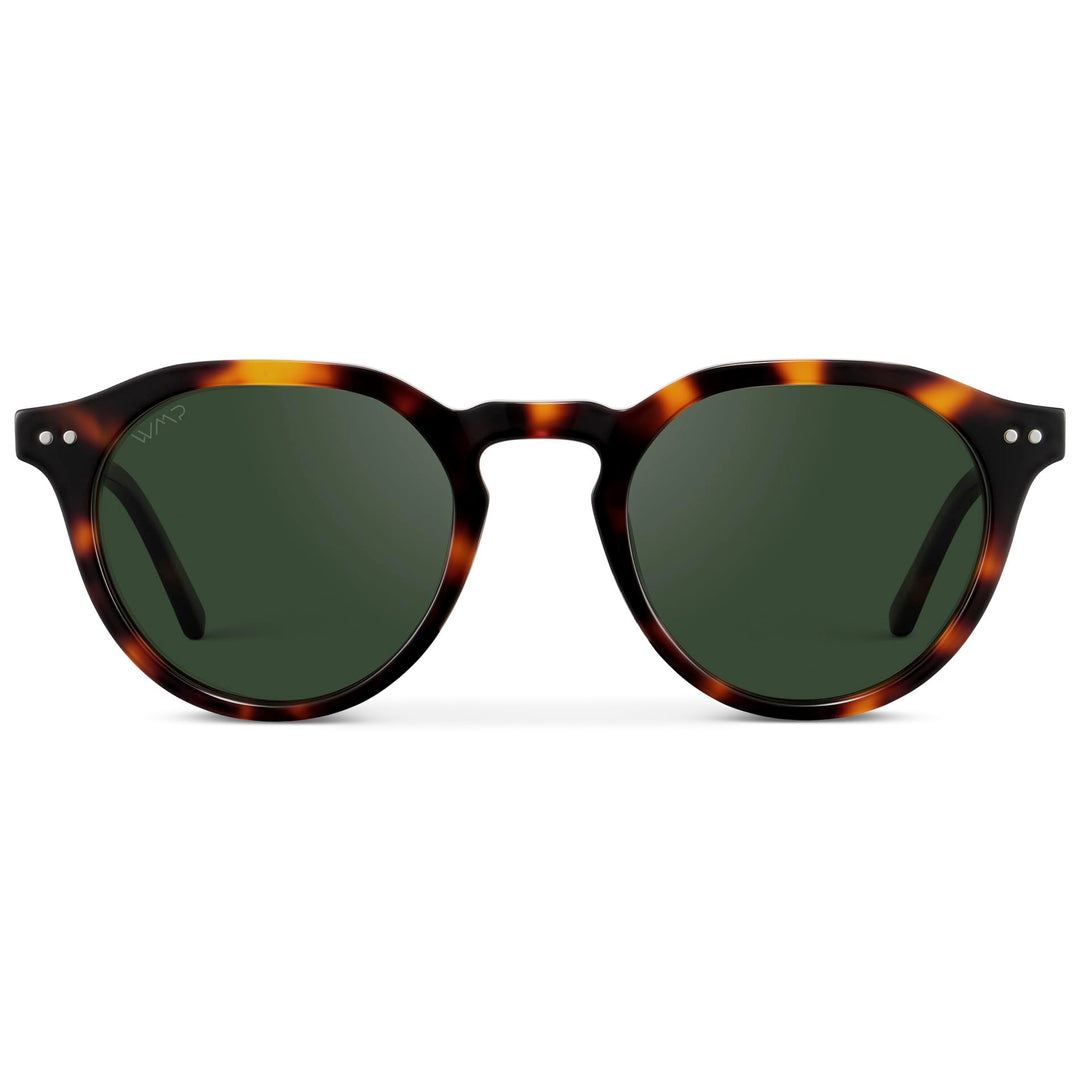 WearMe Pro WMP Eyewear - Men's Modern Geometric P-3 Round Retro Polarized Sunglasses, Lightweight Acetate Frame, Premium UV Protection (Brown Tortoise/Smoke Green Lens)