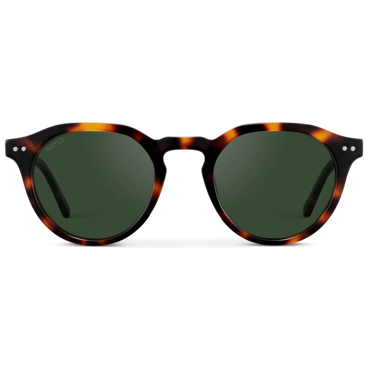 WearMe Pro WMP Eyewear - Men's Modern Geometric P-3 Round Retro Polarized Sunglasses, Lightweight Acetate Frame, Premium UV Protection (Brown Tortoise/Smoke Green Lens)