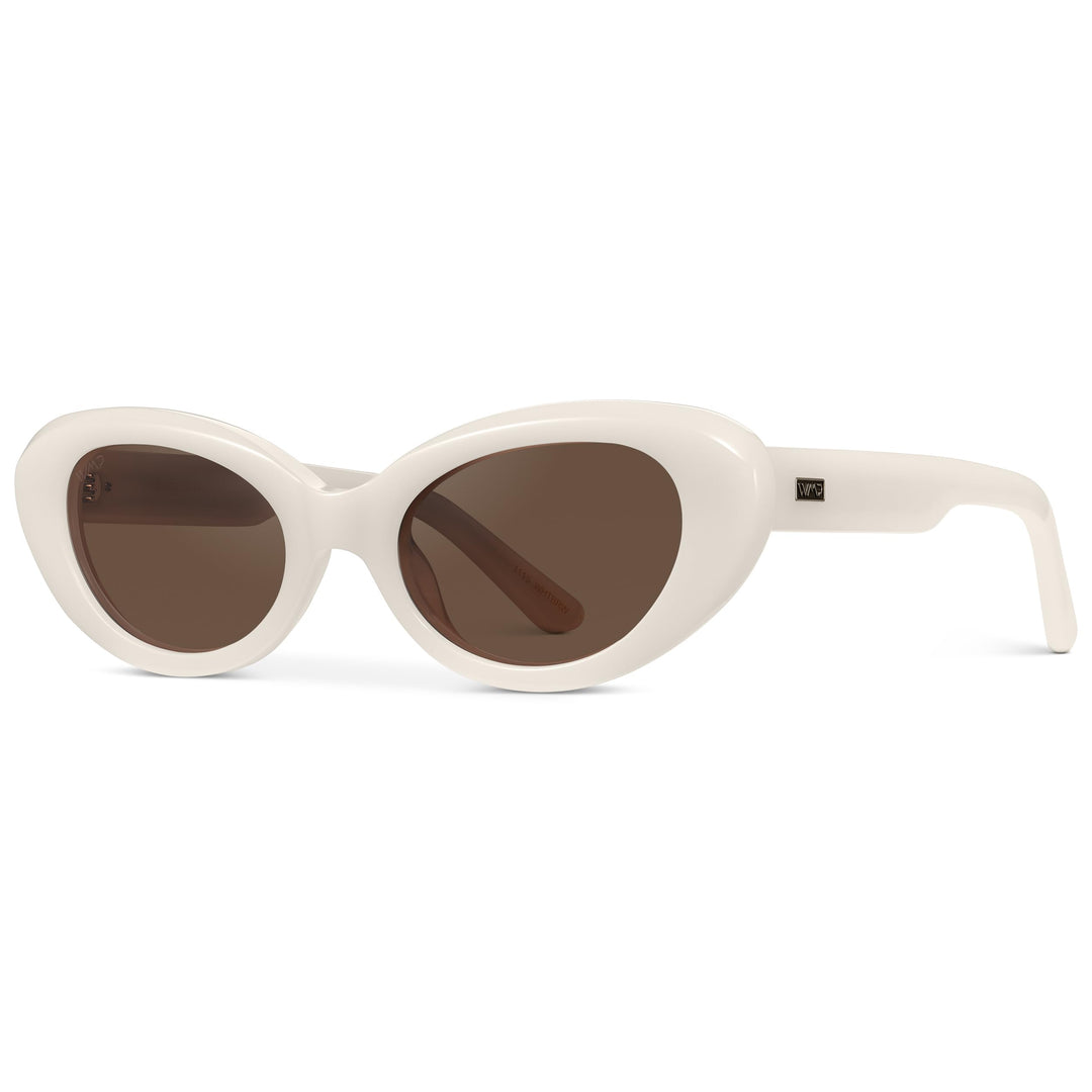 WearMe Pro WMP Eyewear - Women's Polarized Cat-Eye Sunglasses, Oval Lenses, Thick Rounded Frame, 5-Barrel Hinges, Hand-Polished Design (Pearl White/Brown Lens)