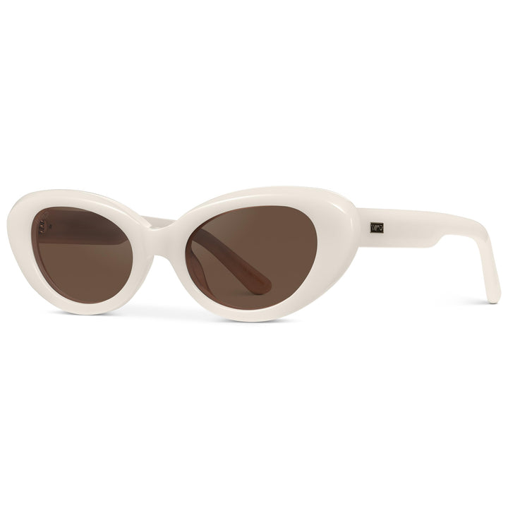 WearMe Pro WMP Eyewear - Women's Polarized Cat-Eye Sunglasses, Oval Lenses, Thick Rounded Frame, 5-Barrel Hinges, Hand-Polished Design (Pearl White/Brown Lens)