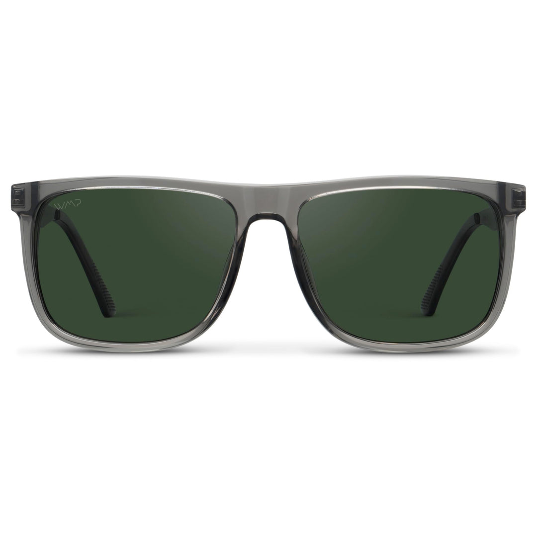 WearMe Pro Polarized Flat Top Narrow Square Mens Sunglasses (Crystal Grey/Smoke Green Lens)