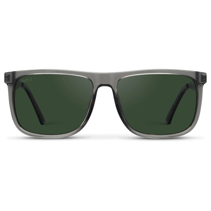 WearMe Pro Polarized Flat Top Narrow Square Mens Sunglasses (Crystal Grey/Smoke Green Lens)