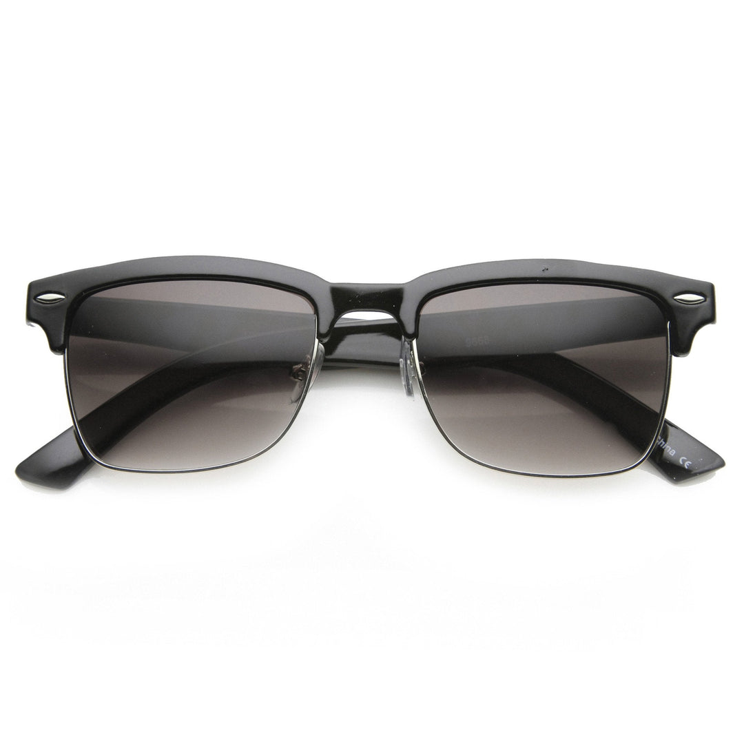 Indie Dapper Square Half Frame Horned Rim Sunglasses 9809