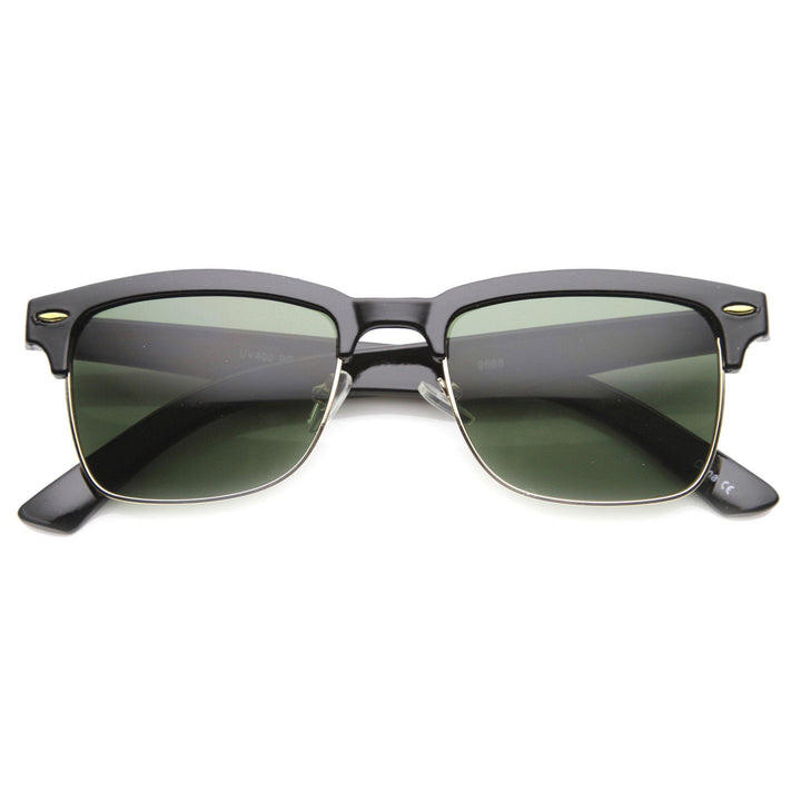 Indie Dapper Square Half Frame Horned Rim Sunglasses 9809