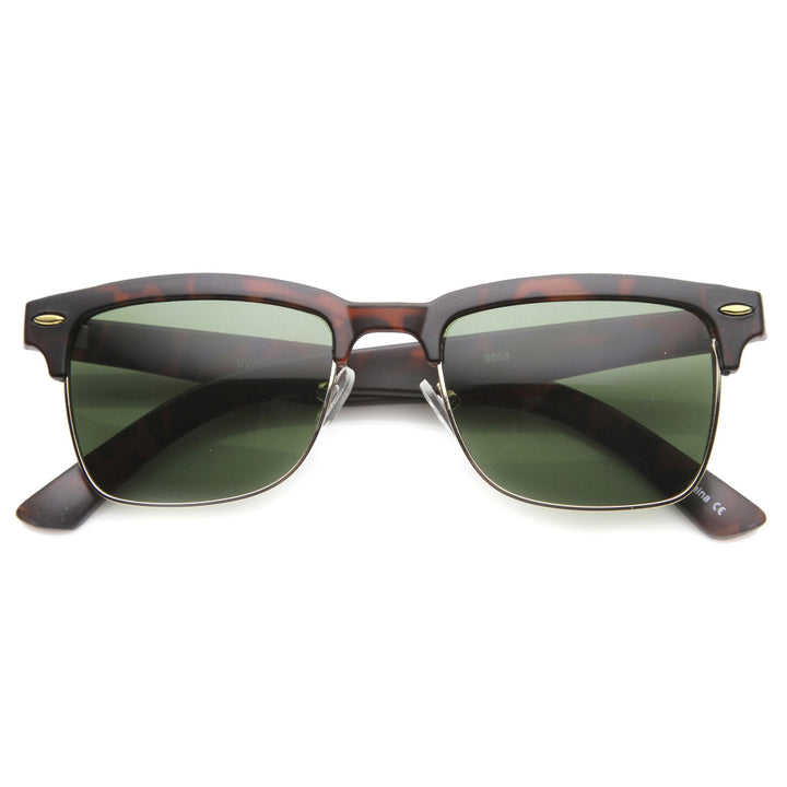 Indie Dapper Square Half Frame Horned Rim Sunglasses 9809