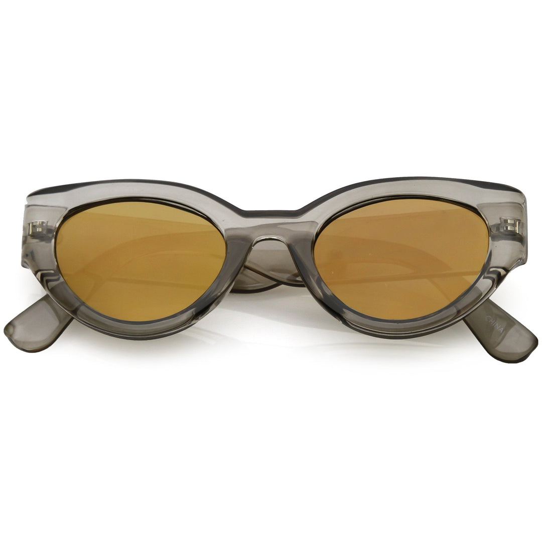 Bold Retro Fashion Oval Mirrored Flat Lens Sunglasses