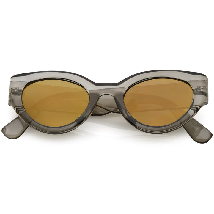 Bold Retro Fashion Oval Mirrored Flat Lens Sunglasses