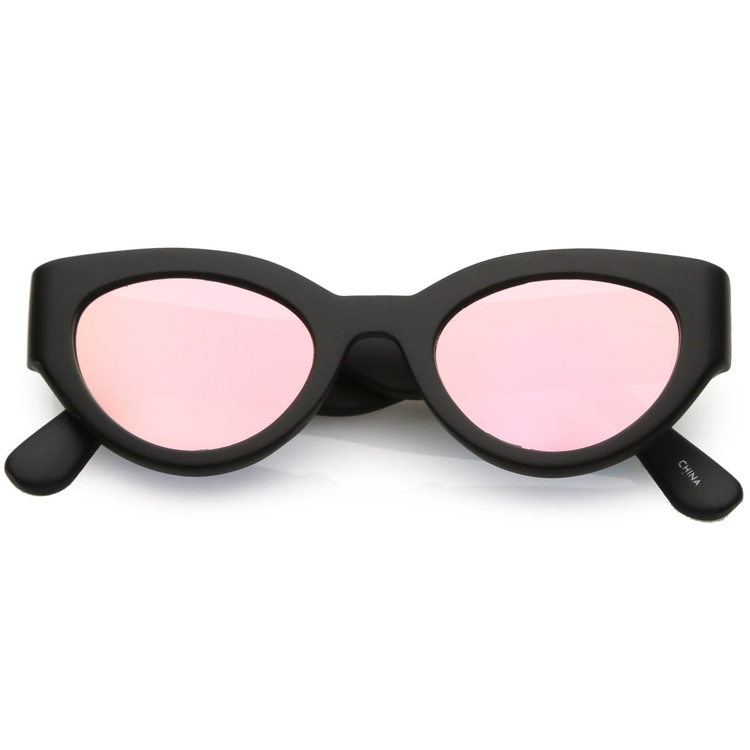 Bold Retro Fashion Oval Mirrored Flat Lens Sunglasses