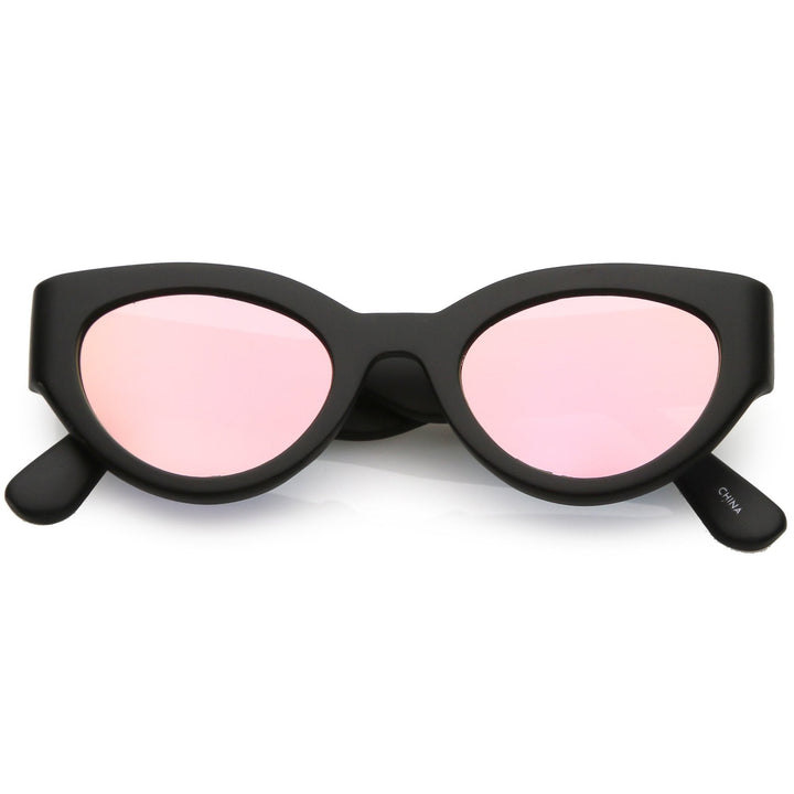 Bold Retro Fashion Oval Mirrored Flat Lens Sunglasses