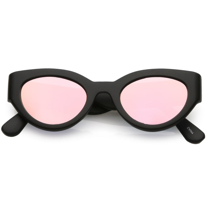 Bold Retro Fashion Oval Mirrored Flat Lens Sunglasses