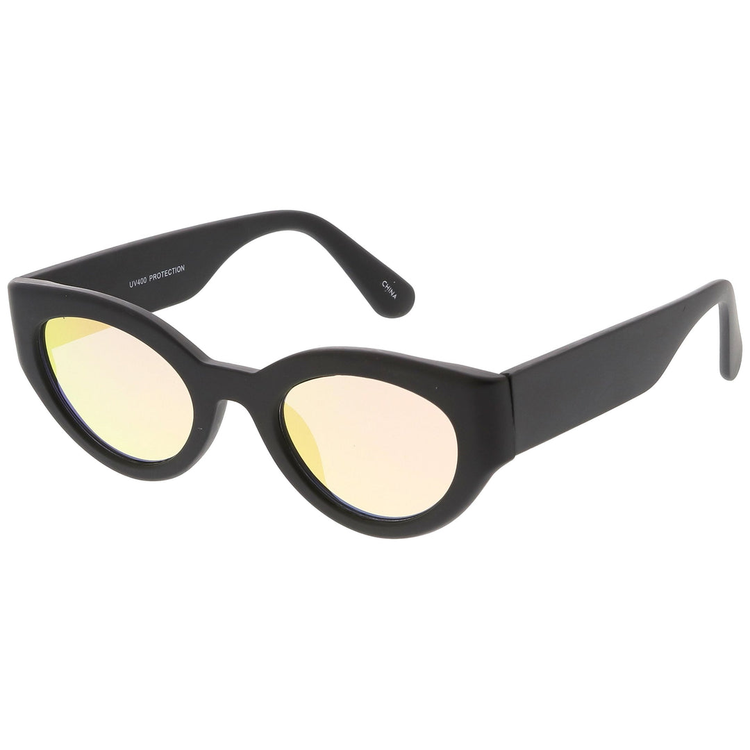 Bold Retro Fashion Oval Mirrored Flat Lens Sunglasses