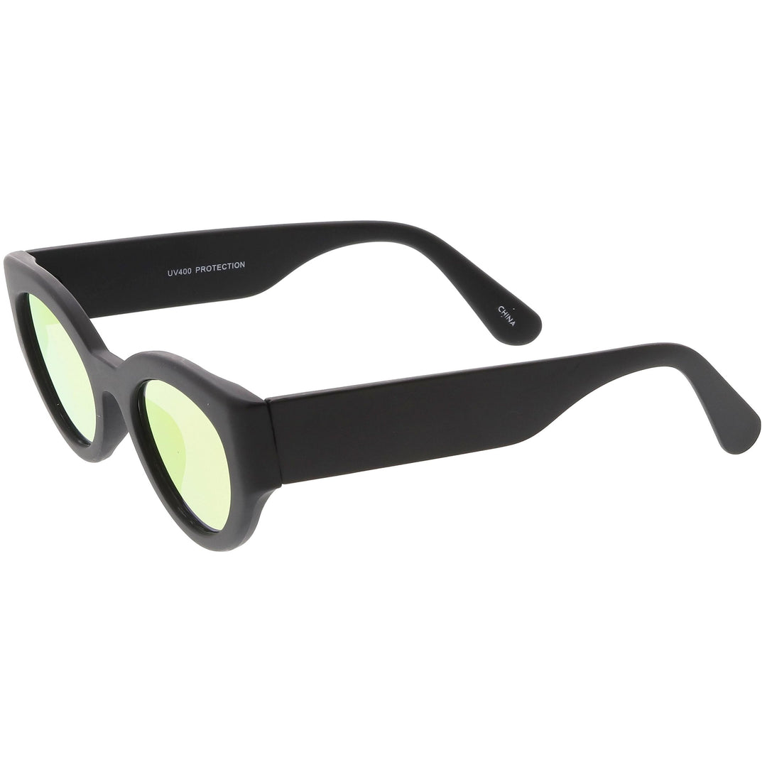 Bold Retro Fashion Oval Mirrored Flat Lens Sunglasses