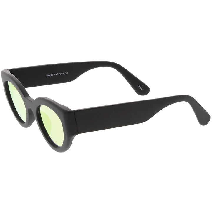 Bold Retro Fashion Oval Mirrored Flat Lens Sunglasses