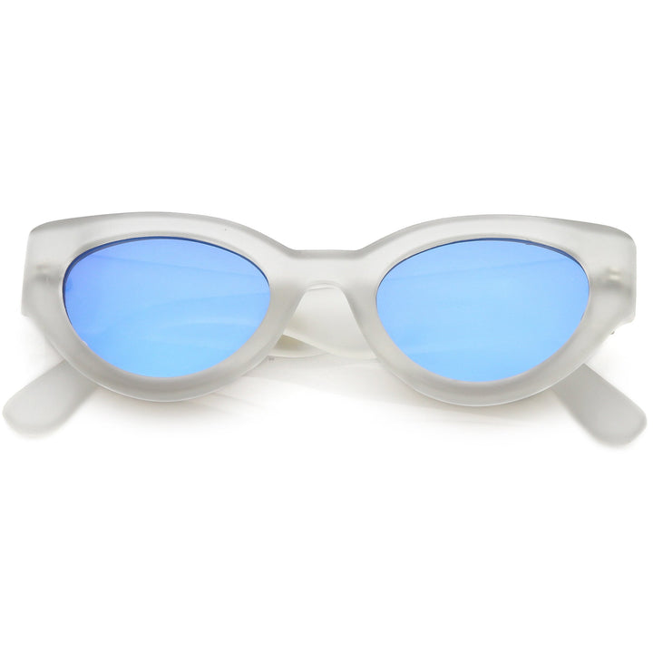 Bold Retro Fashion Oval Mirrored Flat Lens Sunglasses