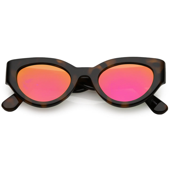Bold Retro Fashion Oval Mirrored Flat Lens Sunglasses