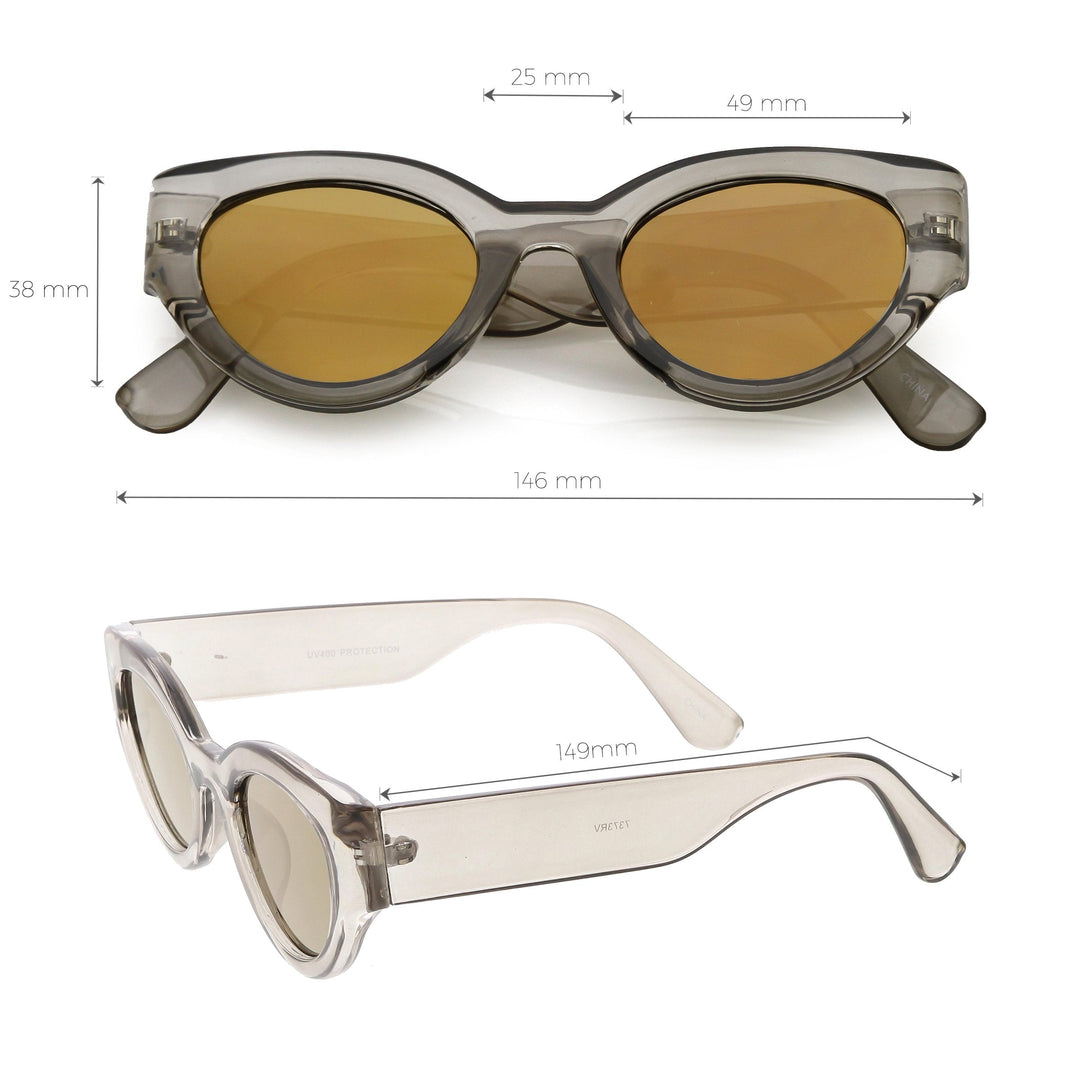 Bold Retro Fashion Oval Mirrored Flat Lens Sunglasses