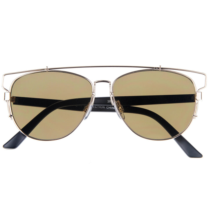 Modern Metal Crossbar Mirrored Lens Flat Front Sunglasses A145