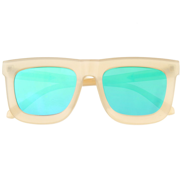 Hipster Flat Front Square Horned Rim Mirror Lens Sunglasses A143