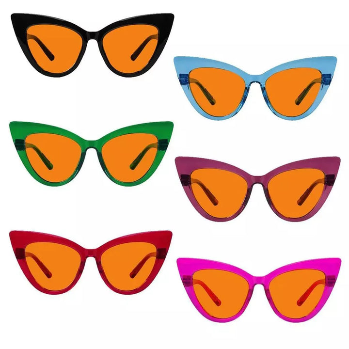 6 Pack 100% Blue Blocking Cat-eye Orange Glasses for Sleep Metalless R2318-B98
