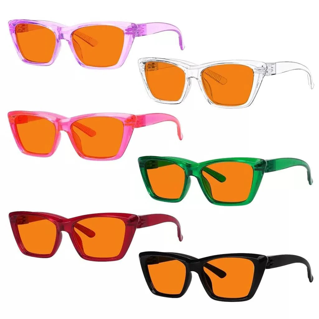 6 Pack 100% Blue Blocking Glasses Orange Lens Metalless Screwless Cat-eye R2514-B98