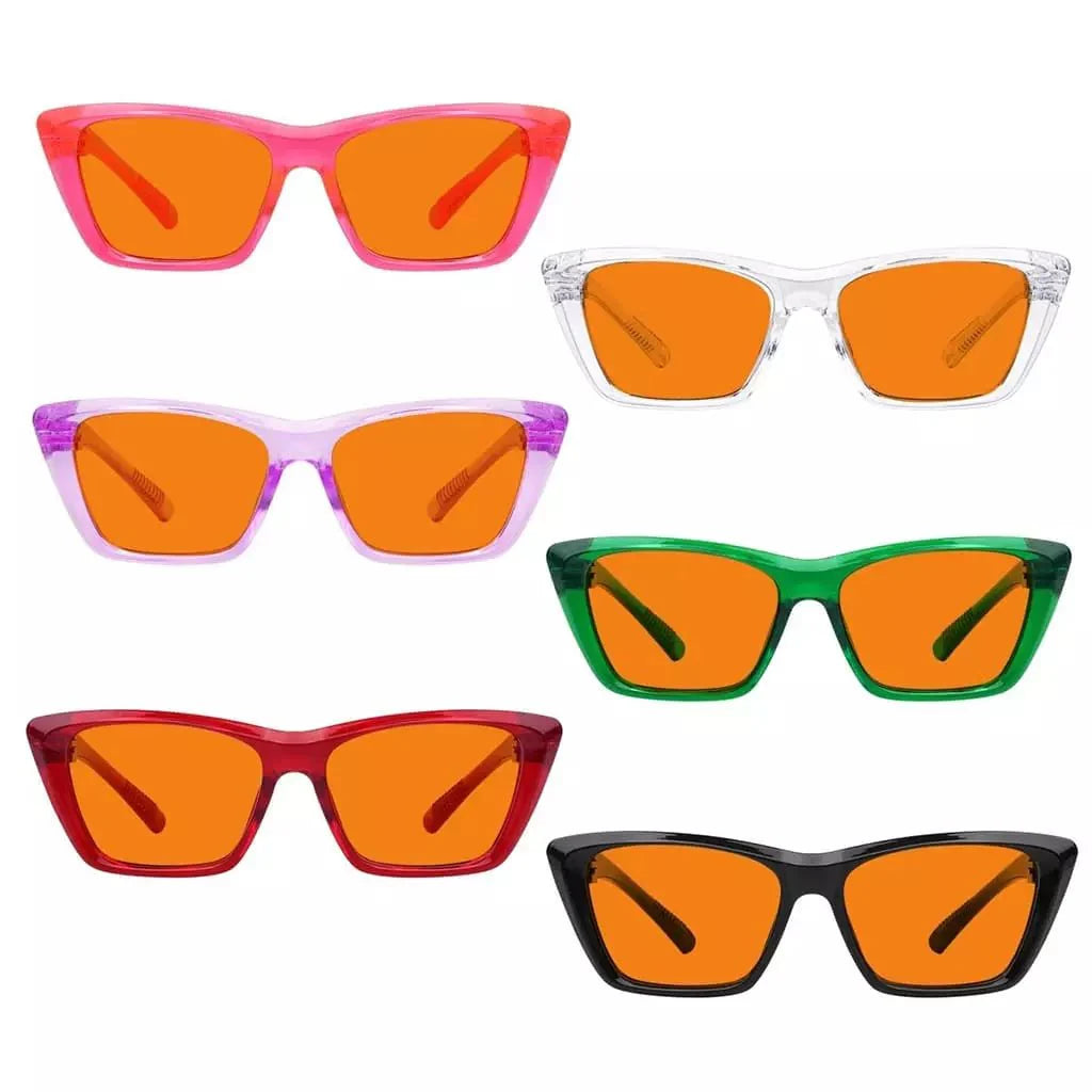 6 Pack 100% Blue Blocking Glasses Orange Lens Metalless Screwless Cat-eye R2514-B98