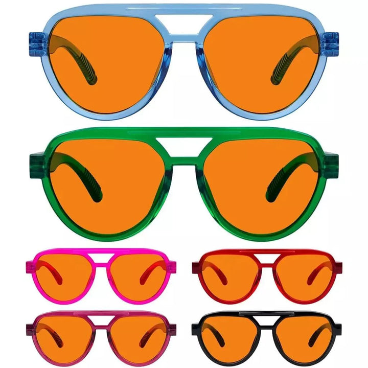 6 Pack 100% Blue Blocking Glasses Orange Lens Metalless Screwless Pilot R2312-B98