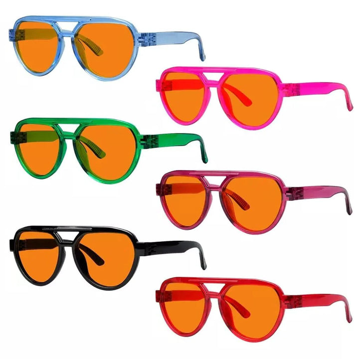 6 Pack 100% Blue Blocking Glasses Orange Lens Metalless Screwless Pilot R2312-B98