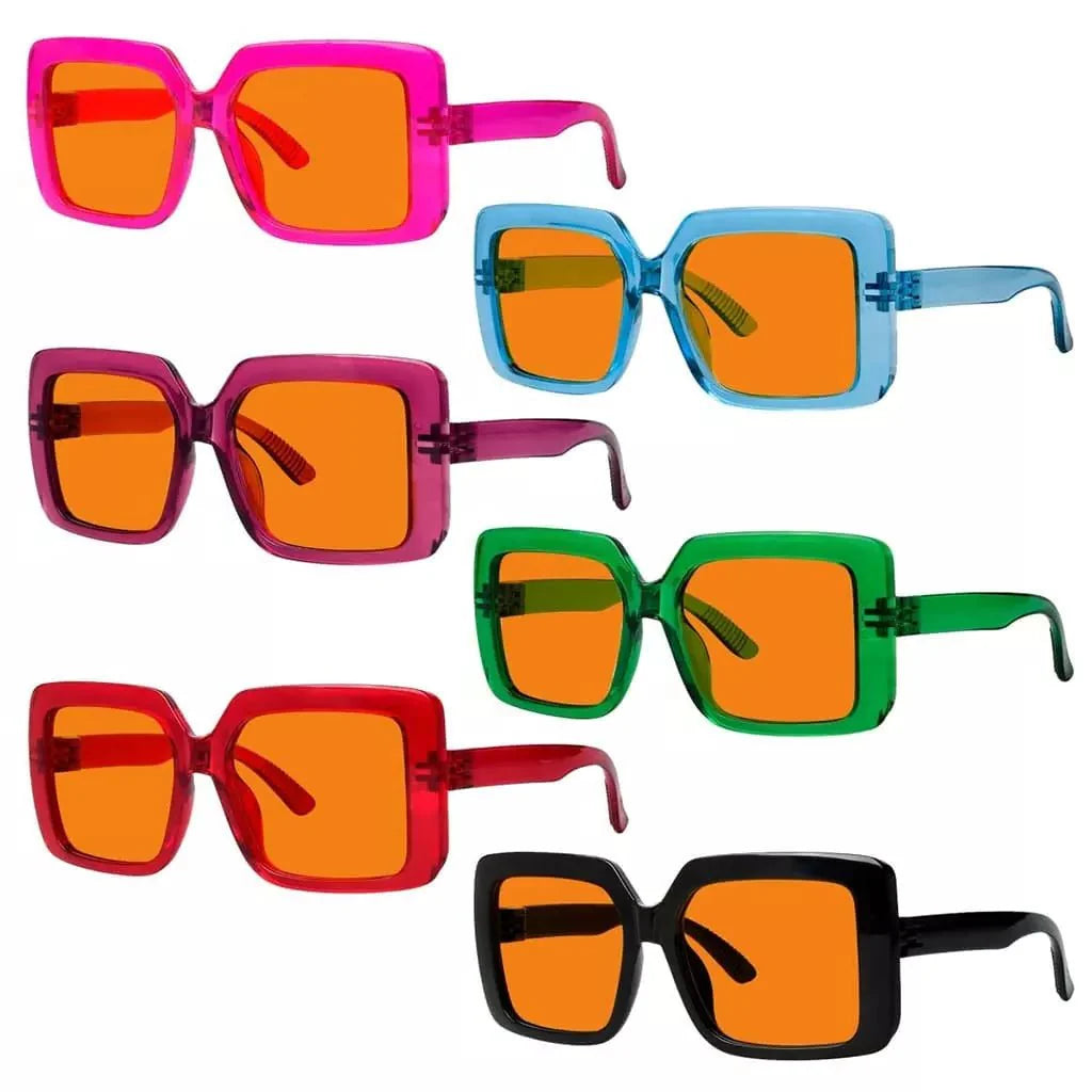 6 Pack 100% Blue Blocking Orange Glasses for Sleep Metalless Screwless R2311-B98