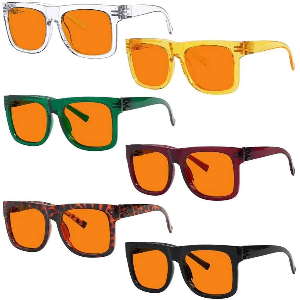 6 Pack 100% Blue Blocking Orange Glasses Nighttime Metalless Screwless Eyewear R2316-B98