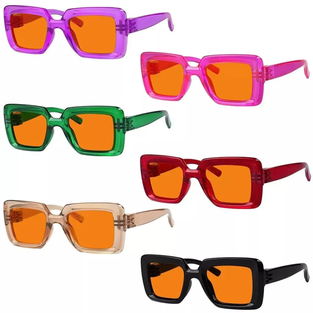 6 Pack 100% Blue Light Blocking Orange Glasses Metalless Screwless NR2101-B98