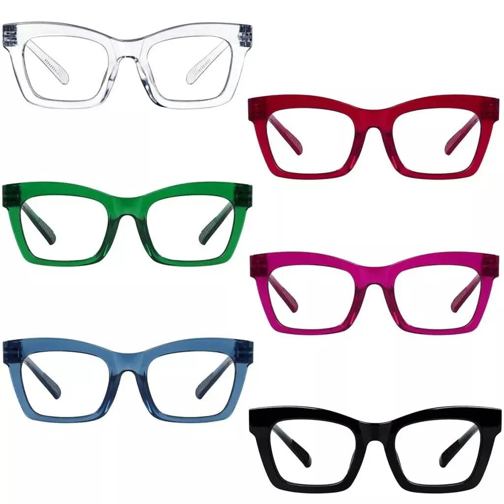 6 Pack 30% Blue Light Blocking Metalless Screwless Cat-eye Glasses R2308-B15