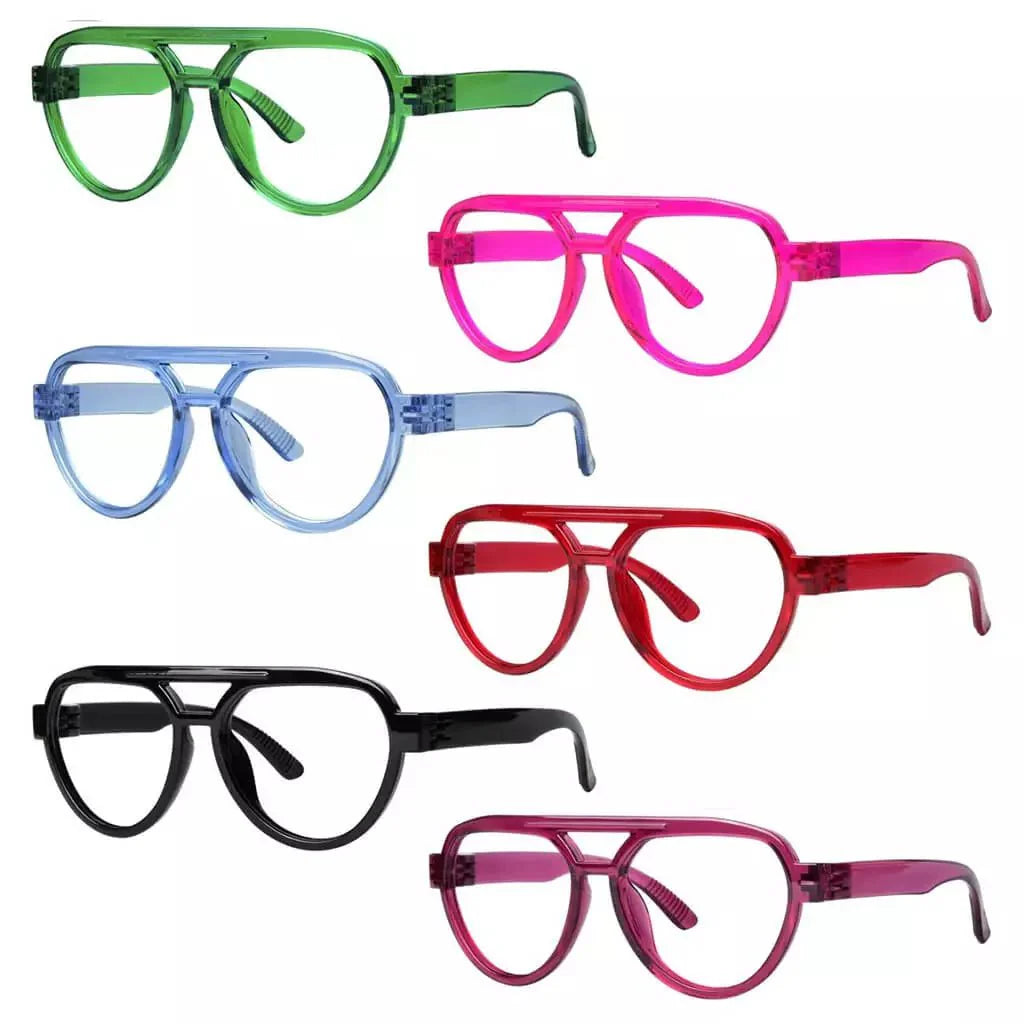 6 Pack 30% Blue Light Blocking Metalless Screwless Pilot Glasses R2312-B15