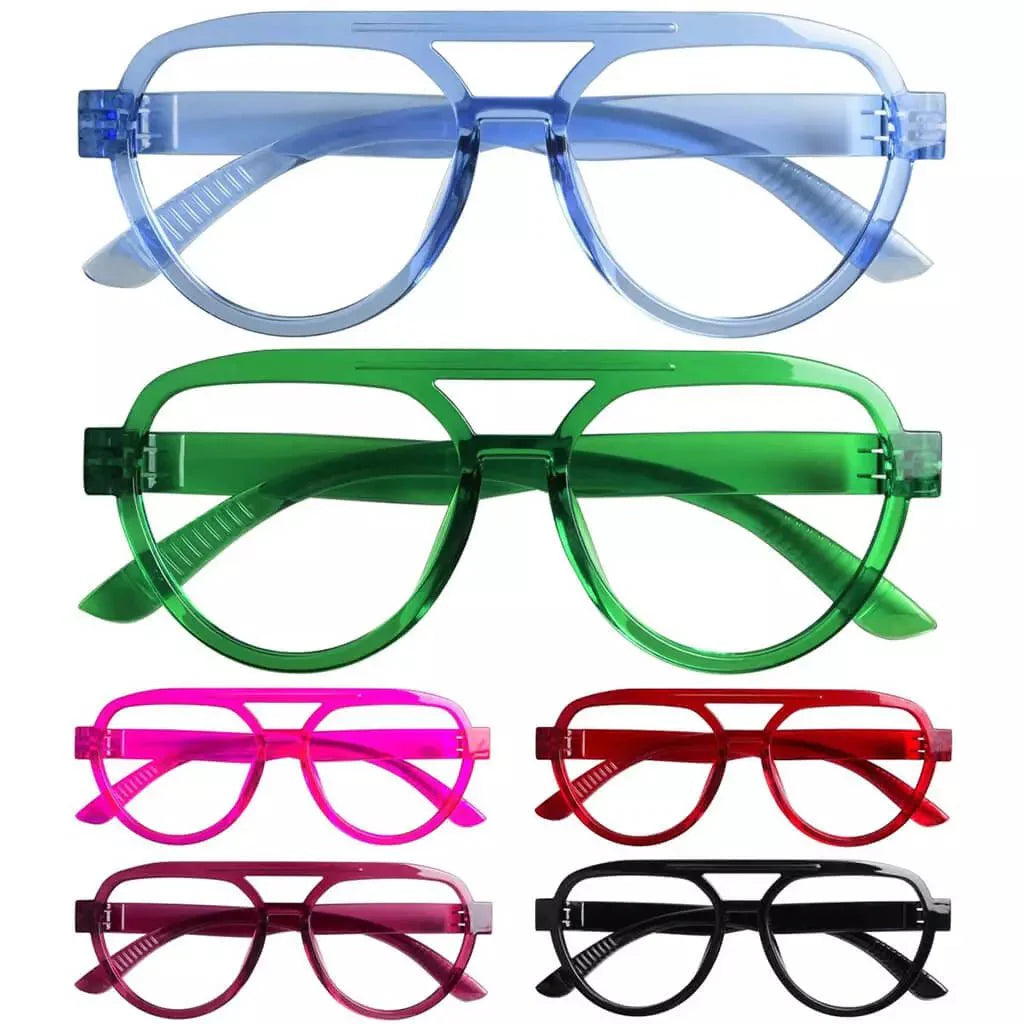 6 Pack 30% Blue Light Blocking Metalless Screwless Pilot Glasses R2312-B15