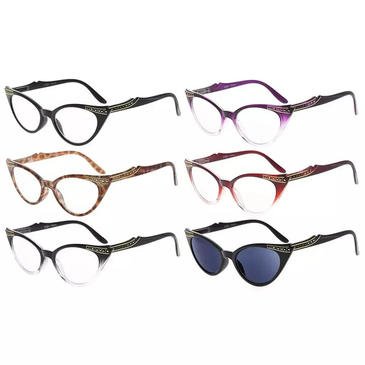 6 Pack Cat-eye Reading Glasses Include Sunshine Readers R914