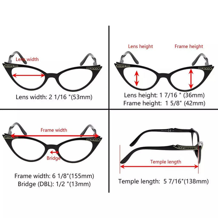 6 Pack Cat-eye Reading Glasses Include Sunshine Readers R914