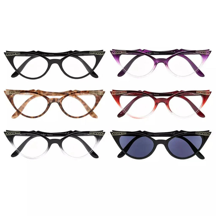 6 Pack Cat-eye Reading Glasses Include Sunshine Readers R914