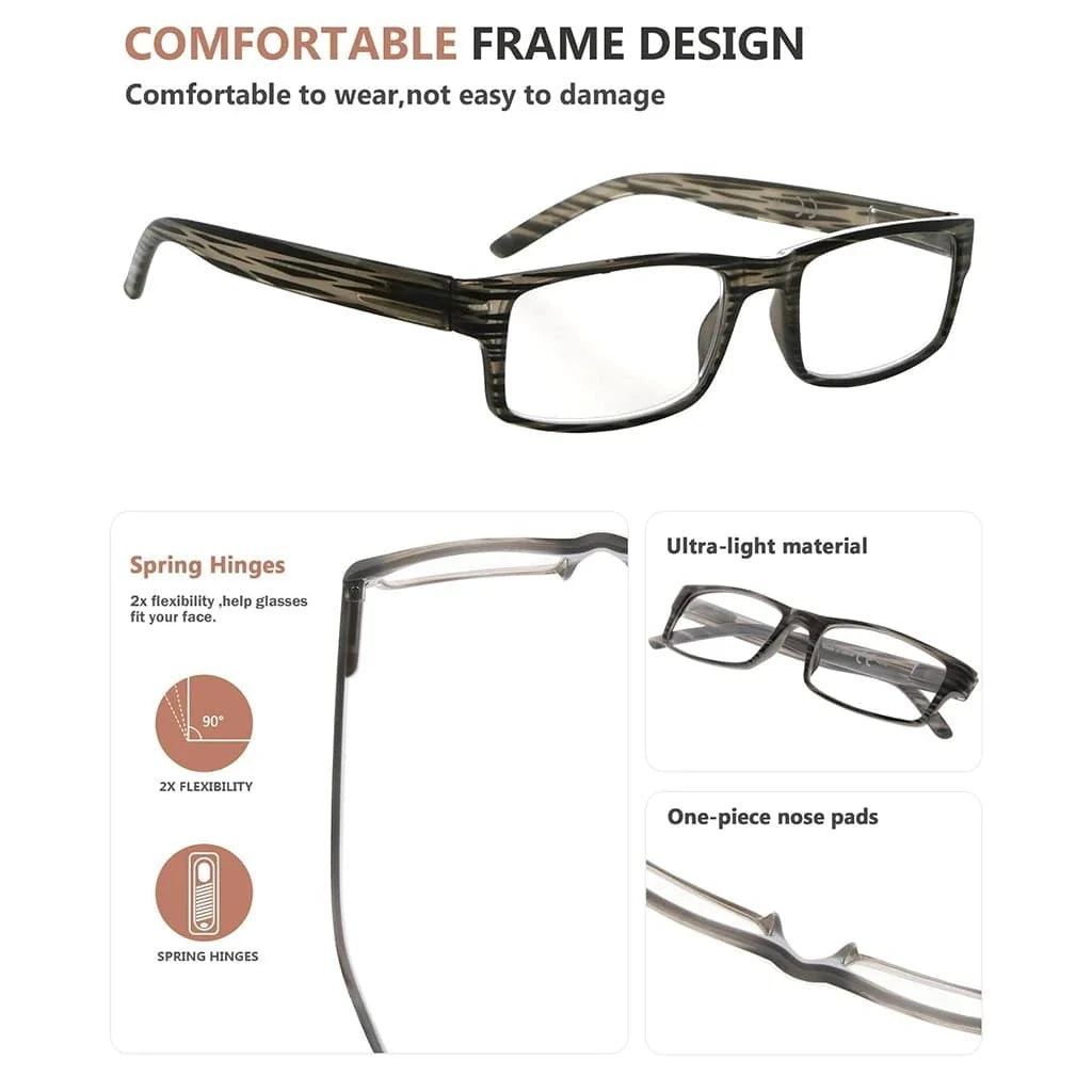 6 Pack Fashionable Rectangle Striped Reading Glasses R026
