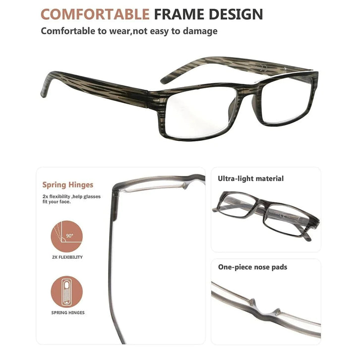 6 Pack Fashionable Rectangle Striped Reading Glasses R026
