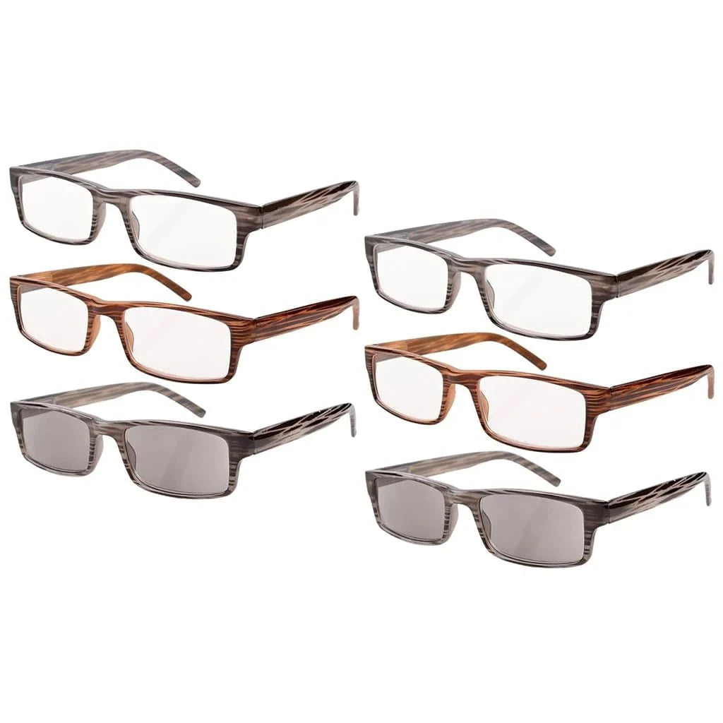 6 Pack Fashionable Rectangle Striped Reading Glasses R026