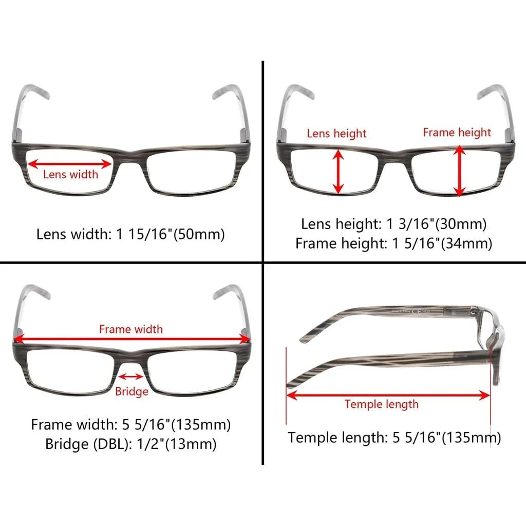 6 Pack Fashionable Rectangle Striped Reading Glasses R026