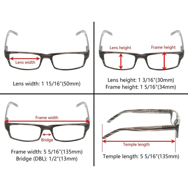 6 Pack Fashionable Rectangle Striped Reading Glasses R026