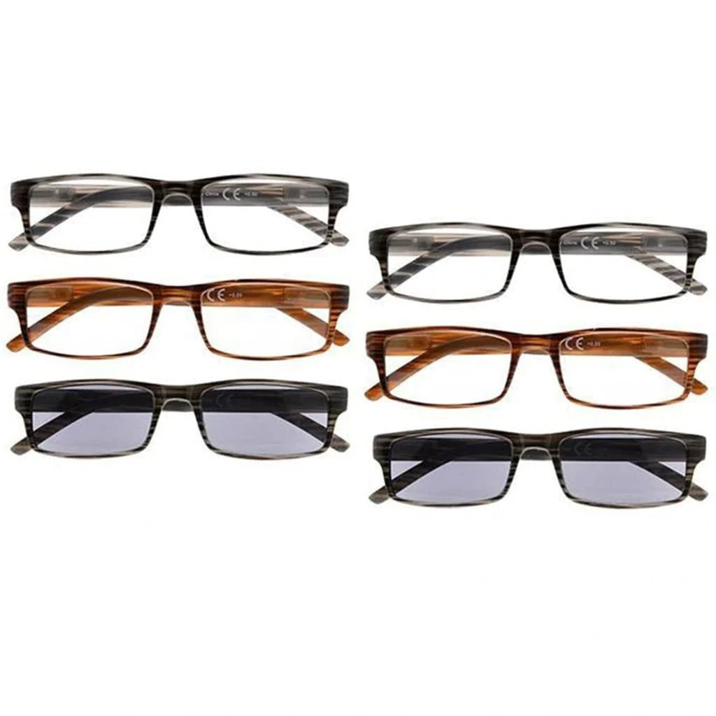 6 Pack Fashionable Rectangle Striped Reading Glasses R026