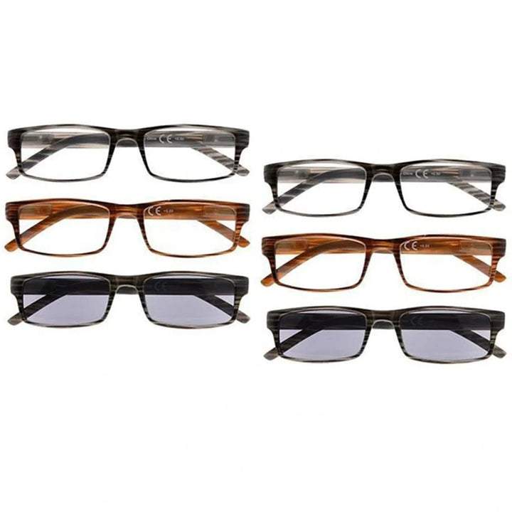 6 Pack Fashionable Rectangle Striped Reading Glasses R026