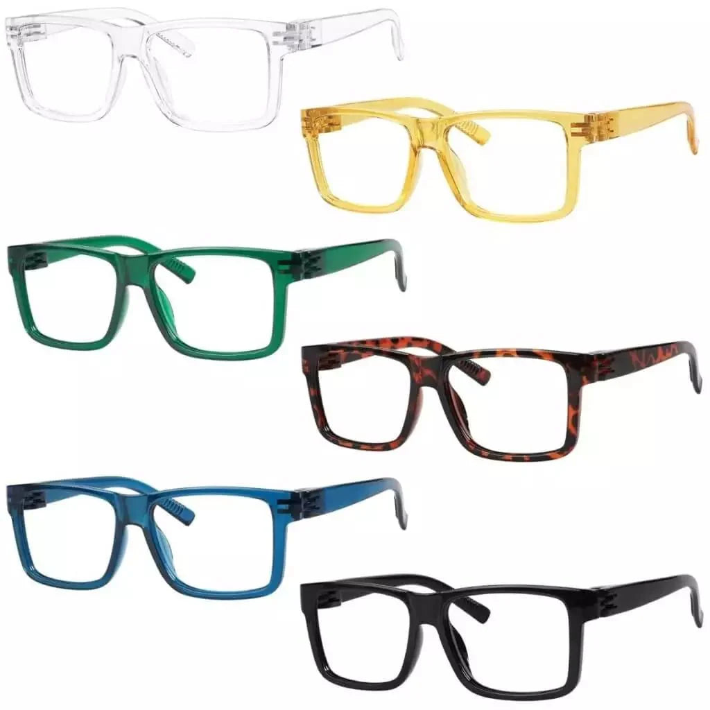 6 Pack Large Frame Thick Spring Hinge Metalless Reading Glasses NR2142