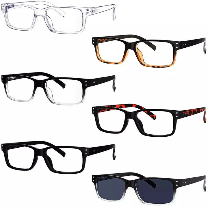 6 Pack Reading Glasses Rectangle Readers 3-R032