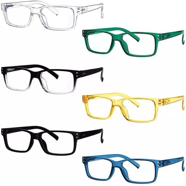 6 Pack Reading Glasses Rectangle Readers 3-R032