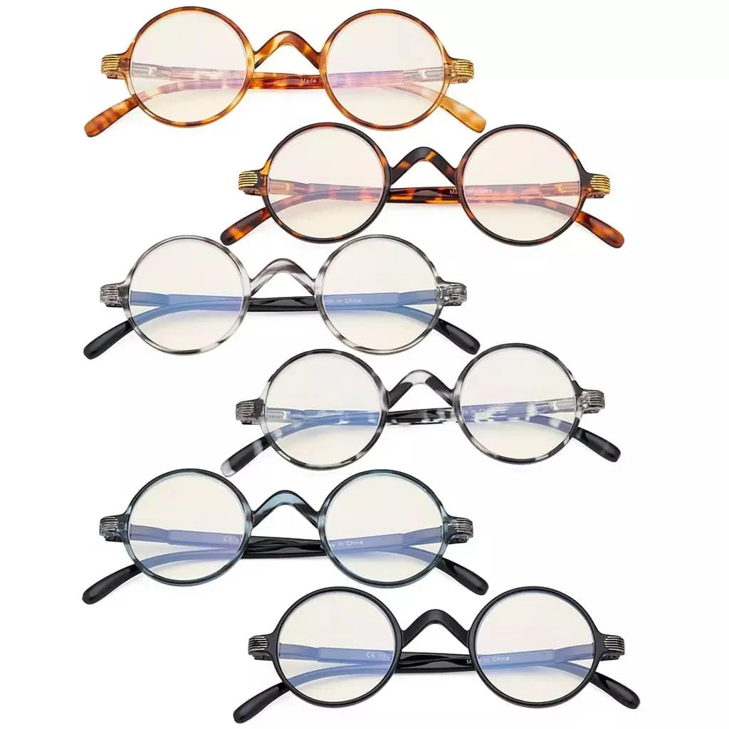 6 Pack Round Blue Light Filter Reading Glasses UVR077BX
