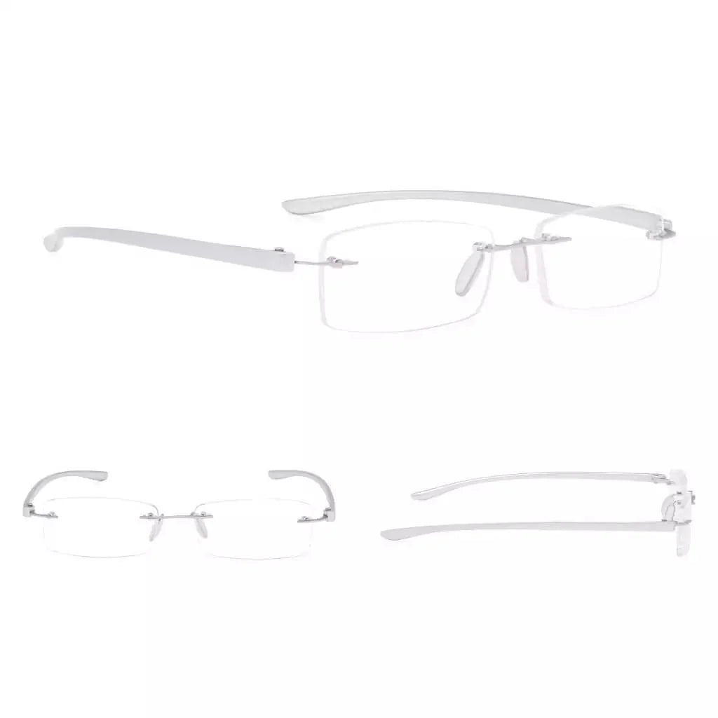 6 Pack Small Rectangle Reading Glasses Rimless Readers R14001