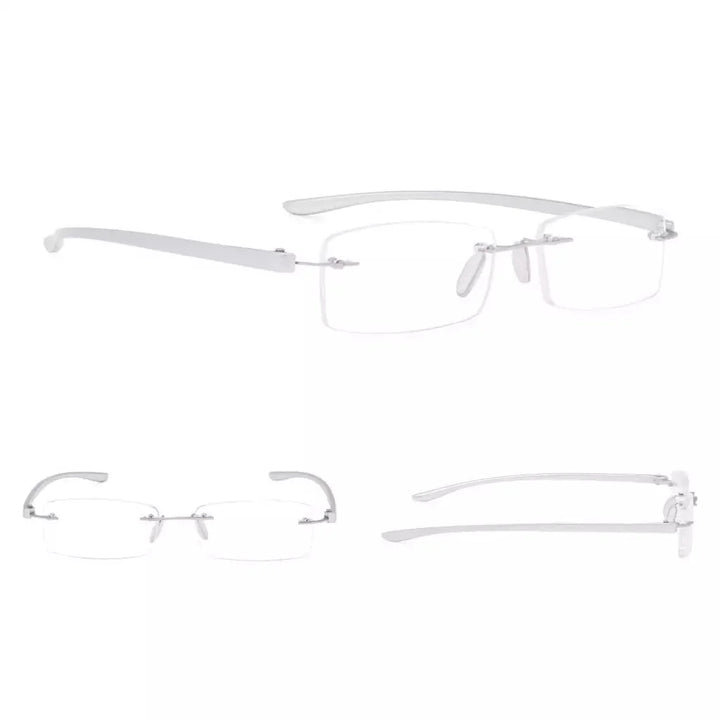 6 Pack Small Rectangle Reading Glasses Rimless Readers R14001