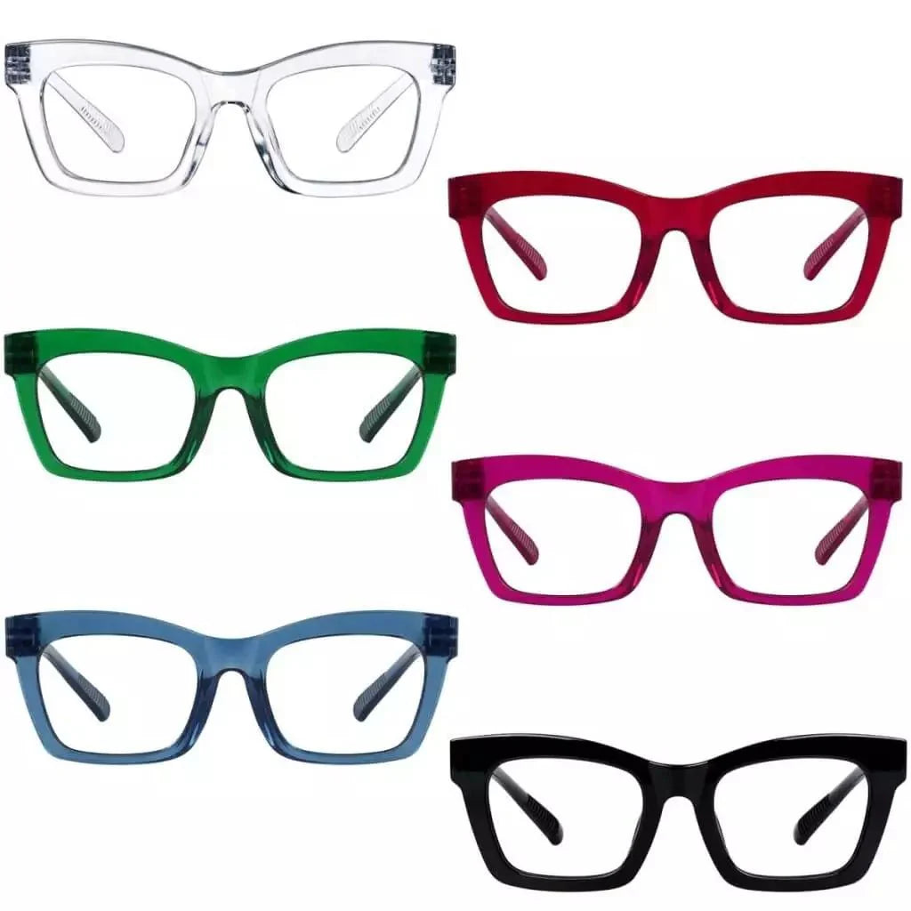 6 Pack Thick Spring Hinge Metalless Screwless Reading Glasses NR2308